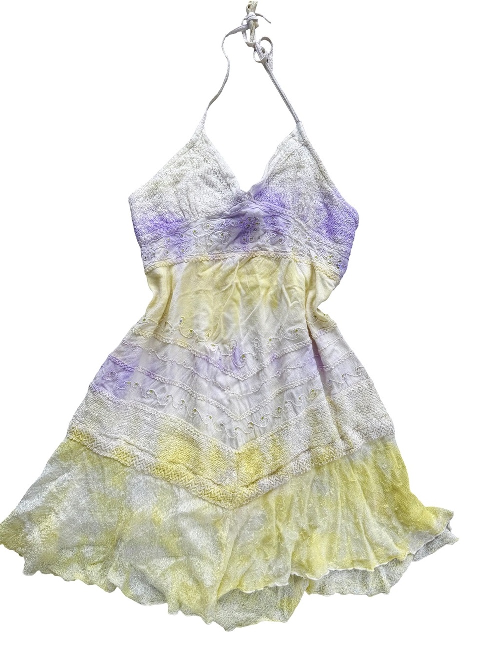 Vintage Style Tie-Dye Halter Mini Dress in Purple and Yellow